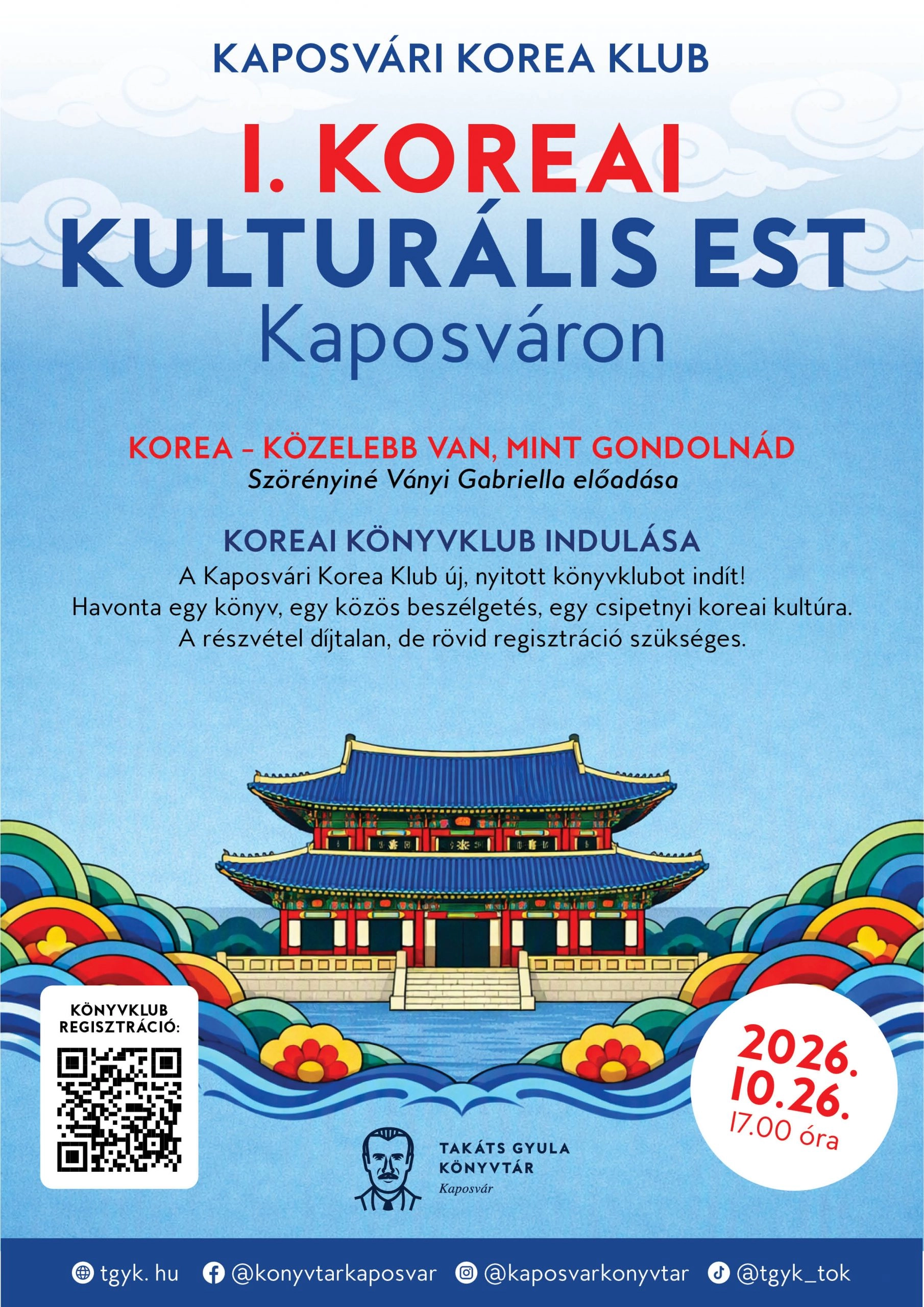 I. Koreai Kulturális Est a kaposvári Takáts Gyula Könyvtárban esemény poszter