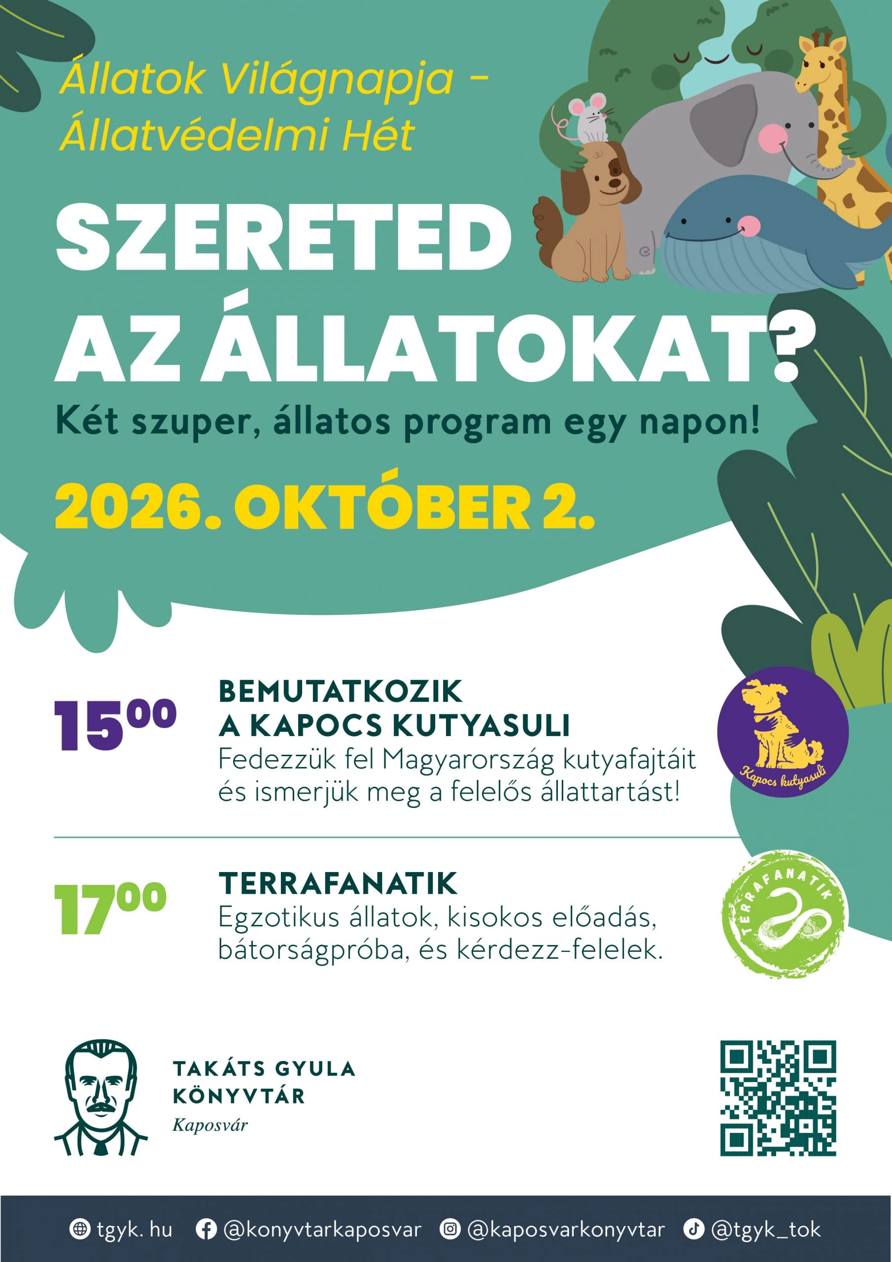 Szereted az állatokat? – Állatos délután a Takáts Gyula Könyvtárban esemény poszter