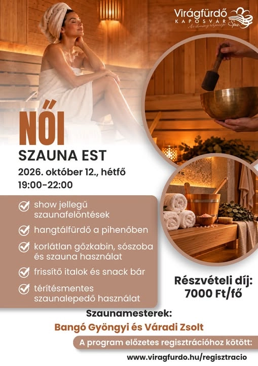 Show felöntések és hangtálfürdő – női szauna est a Virágfürdőben esemény poszter