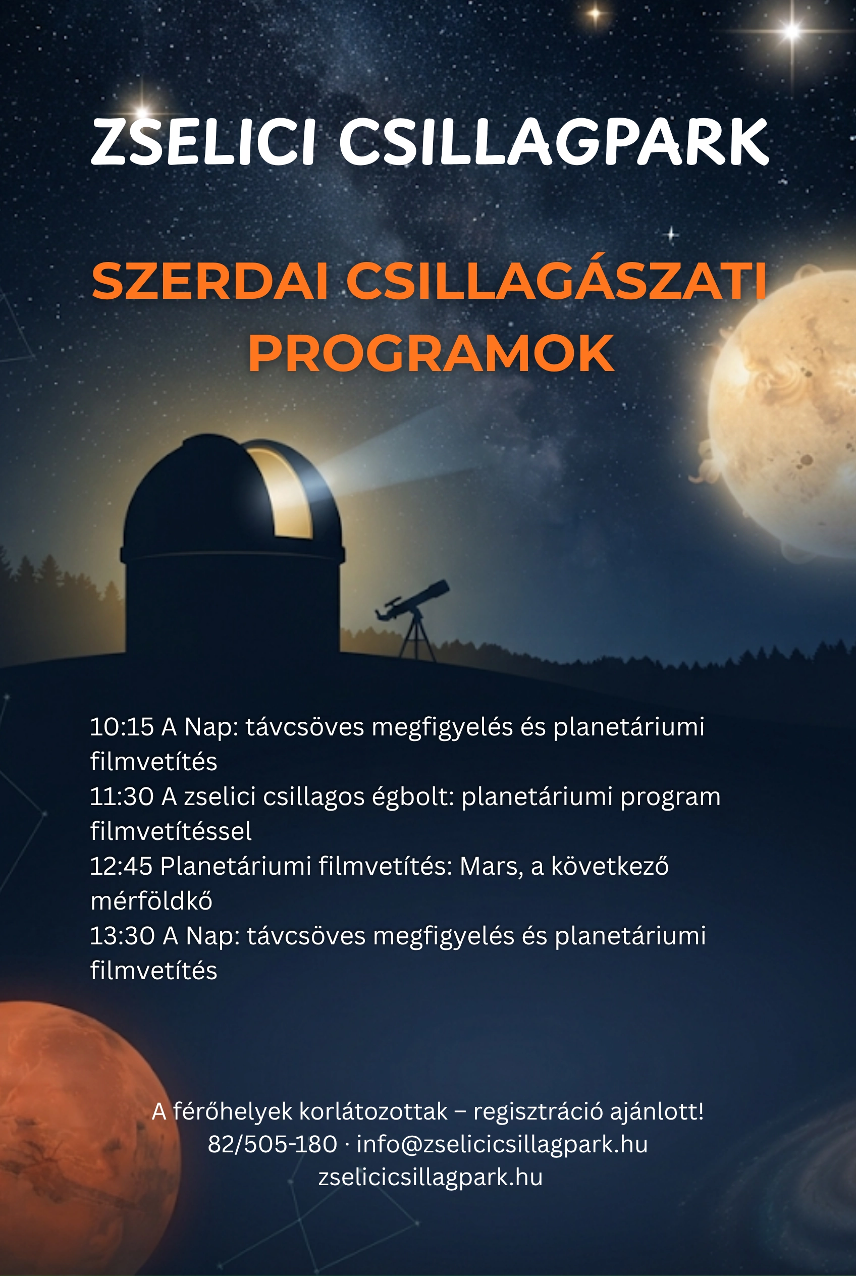 Szerdai napmegfigyelés és planetáriumi filmek a Zselici Csillagparkban esemény